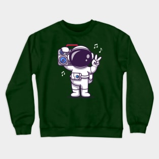 Cute Astronaut Listening Music With Boombox Cartoon Crewneck Sweatshirt